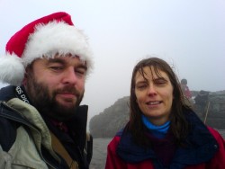 A damp yours truly and Carolyn