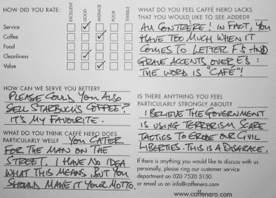 Caffe Nero customer survey